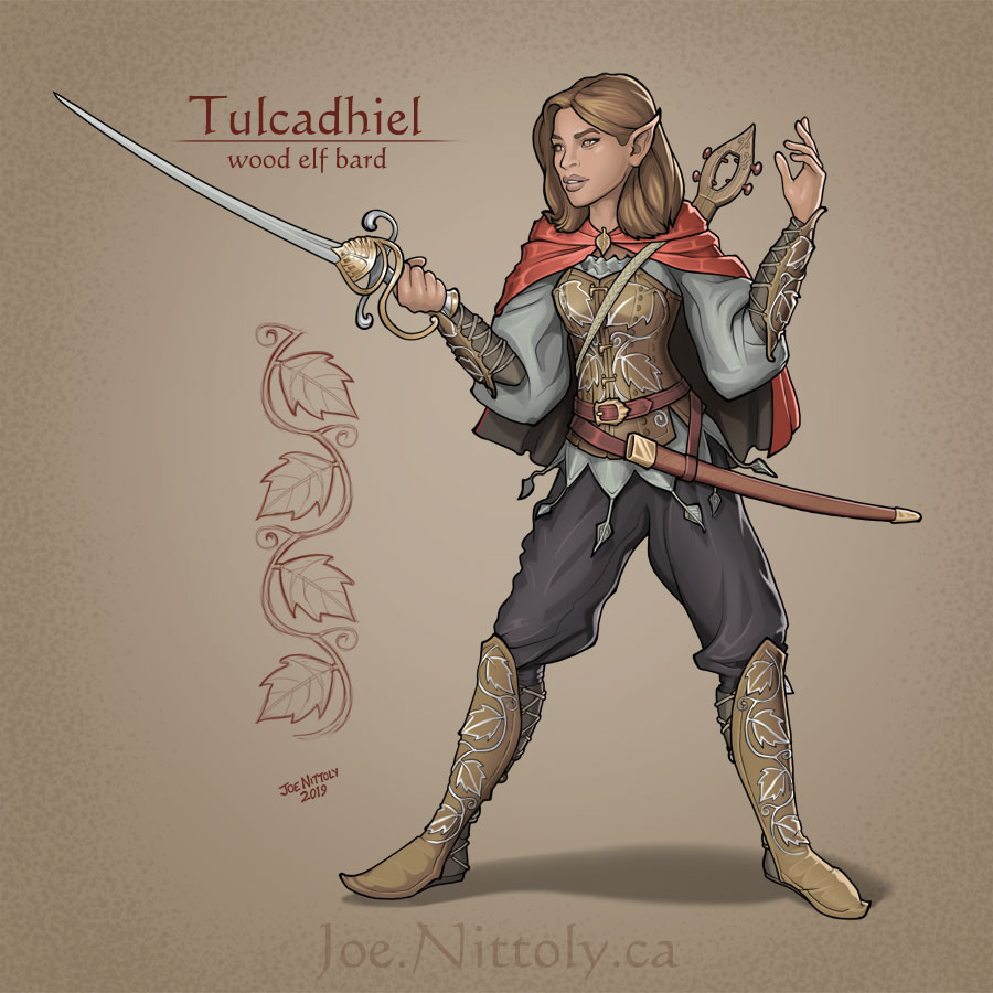 'Tulcadhiel, Wood Elf Bard' by Joe Nittoly