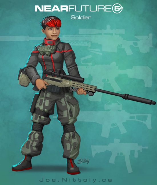 Illustration of a high-tech female soldier