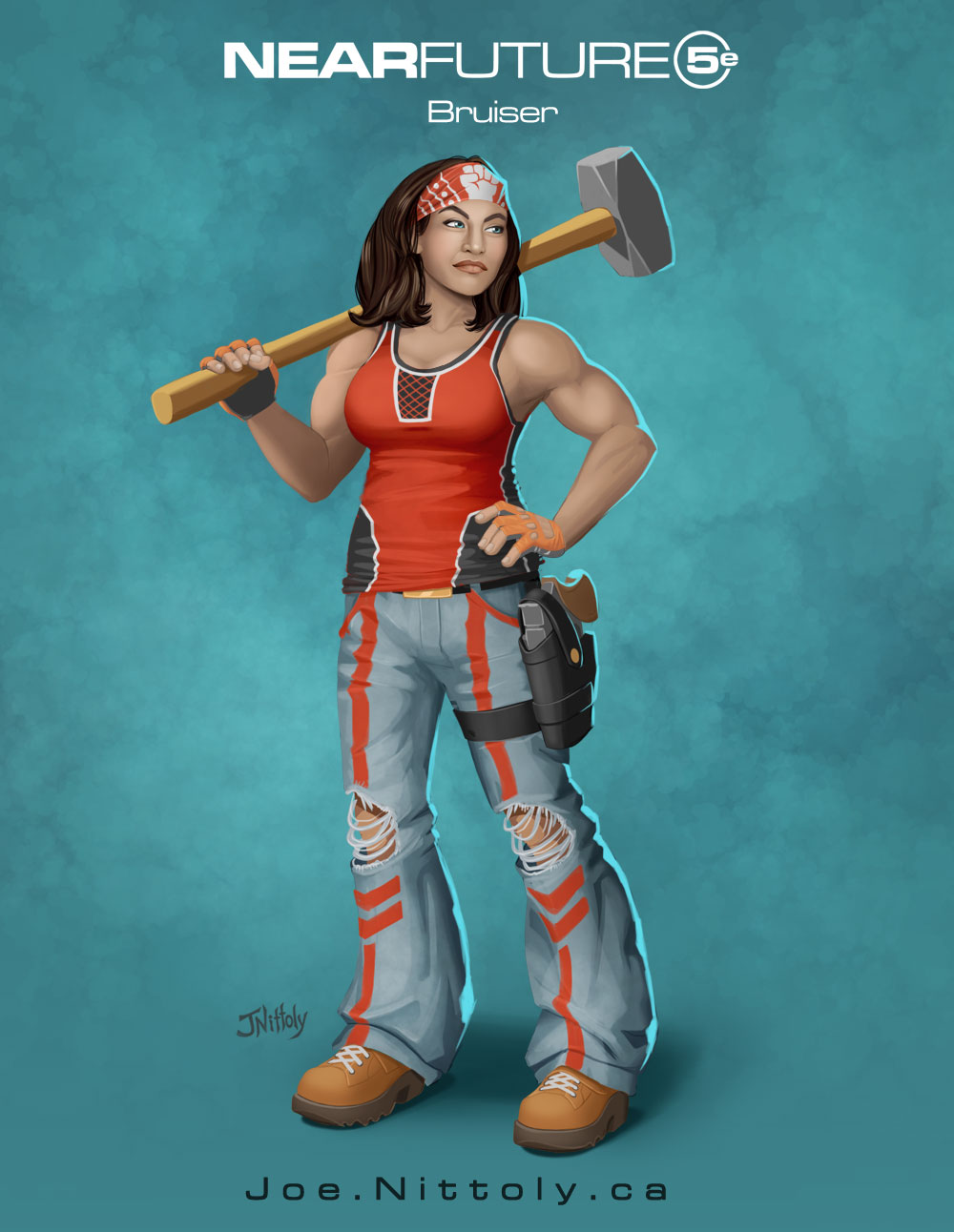 illustration of a strong woman holding a sledge hammer